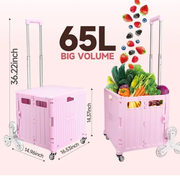 Rolling Storage Cart *STAIR CLIMBING Wheels, Foldable Crate *NEW * - Picture 3 of 5